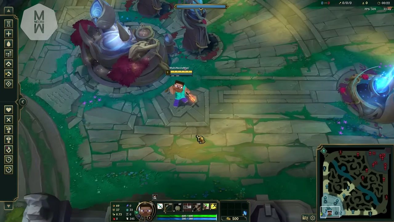 Custom Minecraft Gangplank skin visible in League of Legends Practice Tool