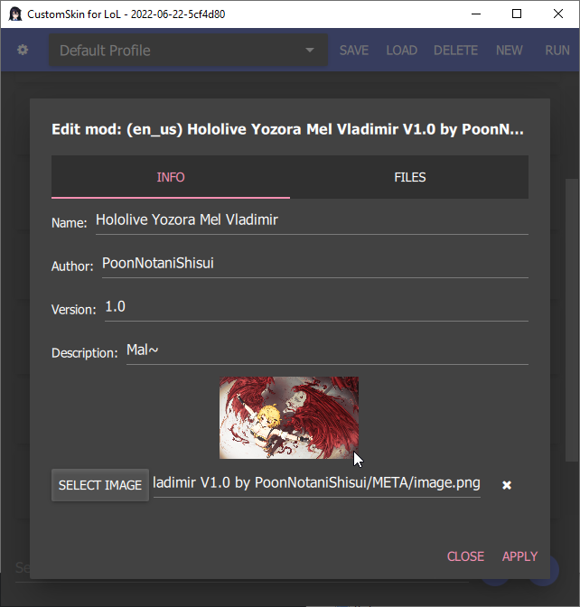 CSLOL Manager mod editing interface for creating custom mods