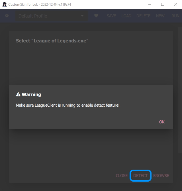 CSLOL Manager game folder detection dialog